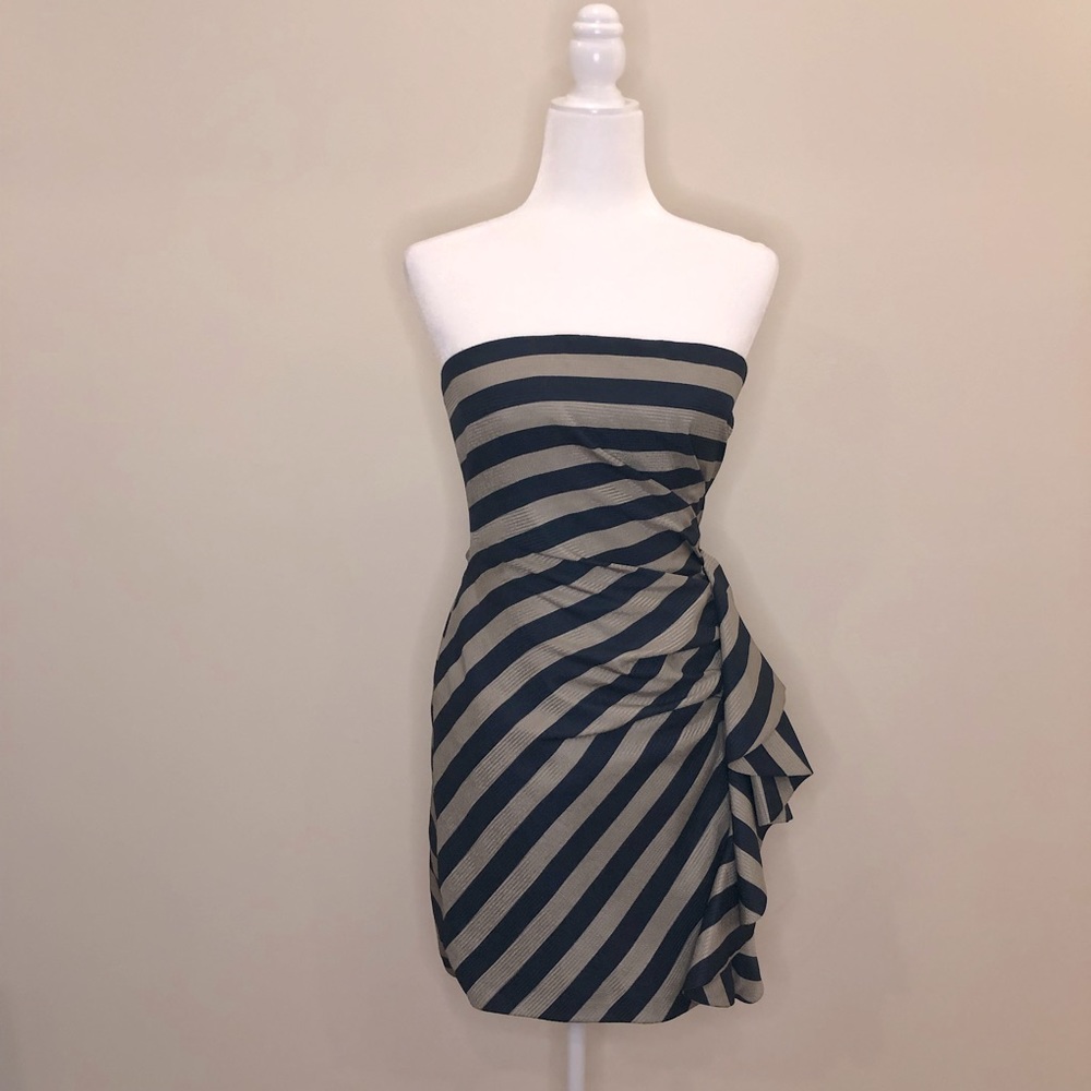 BCBG Maxazria Reya Striped Ruffle 6 Cocktail Dress - Picture 2 of 13